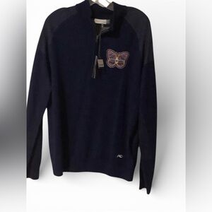 Men's Golf Korean Sweater with Butterfly Patch and embroidered back.